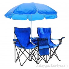 Zimtown Double Folding Chair With Removable Umbrella Table Cooler Bag Fold Up Steel Construction Dual Seat for Patio Beach Lawn Picnic Fishing Camping Garden and Carrying Bag